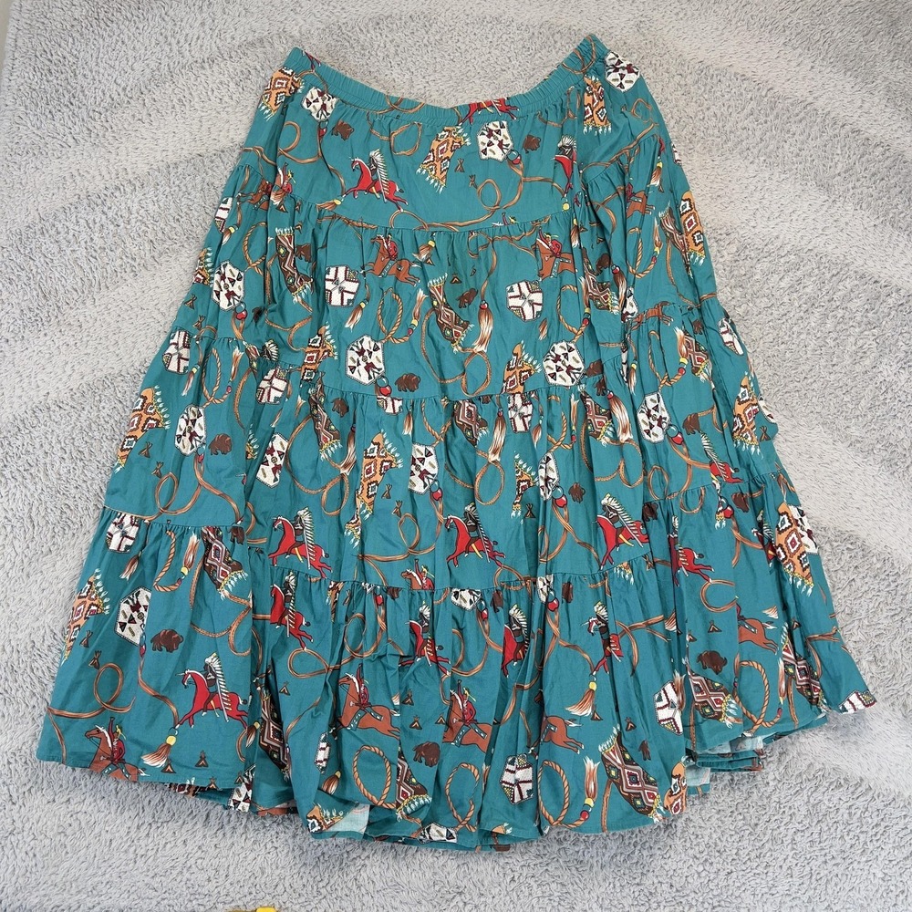Vintage Western Skirt Womens M Teal Native American‎ Circle Marilyn Lenox  Horse